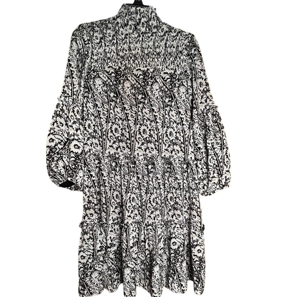 To La Roo Girl Long Sleeve Black & Grey Dress Sz 10 Smocked Lined Pre-owned - Picture 2 of 7